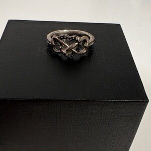 Kay Jewelers Silver Heart Knot Ring black diamonds